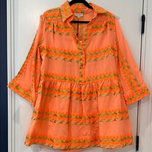 NEMA Vibrant Orange Dress with Green Accents